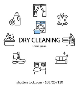 Circle banner dry cleaning and laundry service with flat line icons. Template for laundry Any text can be written in the center