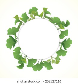 Circle banner with Gingko biloba leaves