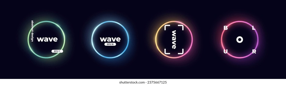 Banner circular con gradiente aislado en fondo negro. Conjunto de vectores. Gradientes fluidos vivos para pancartas, folletos, portadas. Formas líquidas abstractas. Colorida plantilla de neón brillante. Color suave dinámico.