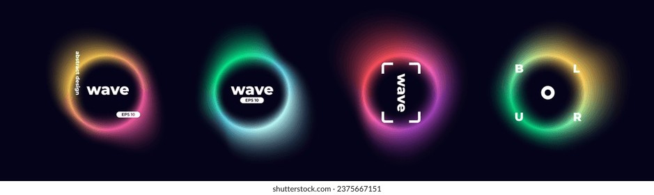Circle banner with gradient isolated on black background. Vector set. Fluid vivid gradients for banners, brochures, covers. Abstract liquid shapes. Colorful bright neon template. Dynamic soft color.