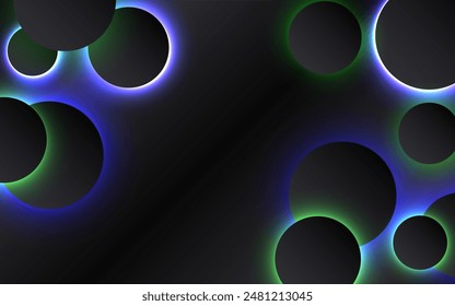 Circle banner with gradient isolated on black background. Vector set. Fluid vivid gradients for banners, brochures, covers. Abstract liquid shapes. Colorful bright neon template. Dynamic soft color.