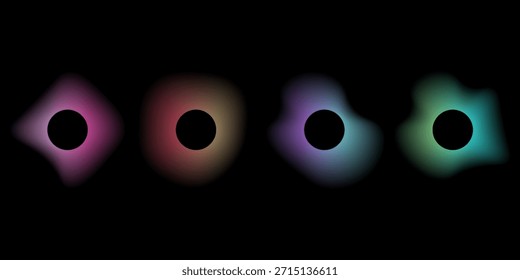 Anuncio de círculo con gradiente aislado sobre fondo negro. Conjunto de Vector. Gradientes fluidos y vívidos para Anuncios, folletos, cubiertas. Formas líquidas Abstractas. Colorido Plantilla de neón brillante. Color suave dinámico.