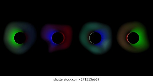 Anuncio de círculo con gradiente aislado sobre fondo negro. Conjunto de Vector. Gradientes fluidos y vívidos para Anuncios, folletos, cubiertas. Formas líquidas Abstractas. Colorido Plantilla de neón brillante. Color suave dinámico.