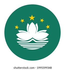 Circle banner Macao flag vector illustration. Flag of Macau badge seal.