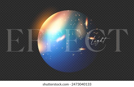 Circle banner with motion light. Sparks and glare of fire transparent light effect