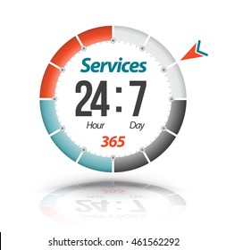 Circle banner Services 24hr 7day 365. Vector illustration.