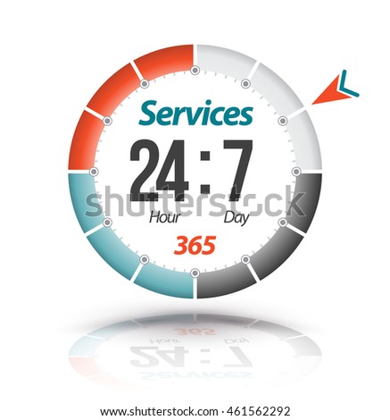 Circle banner Services 24hr 7day 365. Vector illustration.