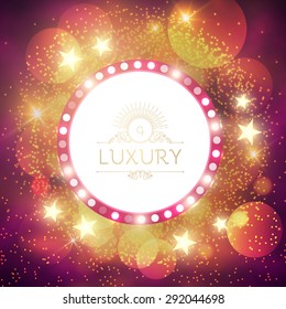 Circle banner with stars, bokeh & lights. Vector illustration