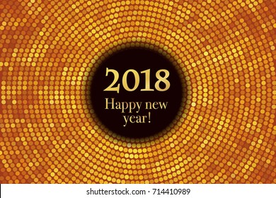 Circle banner with year 2018 label. Happy new year theme with scattered colorful dots. Vector illustration.