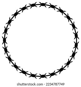 Circle barbed wire border template. Silhouette on white background. Prison fence concept.