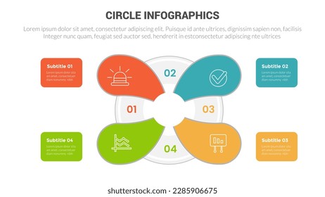 circle base infographics template diagram banner with center circular main object and 4 point step creative design