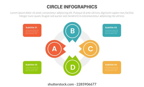 circle base infographics template diagram banner with circular main center objects and 4 point step creative design