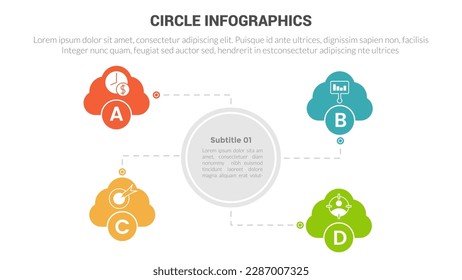 circle base infographics template diagram banner with circular center base and 4 point step creative design