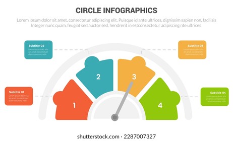 circle base infographics template diagram banner with speedometer gauge and 4 point step creative design