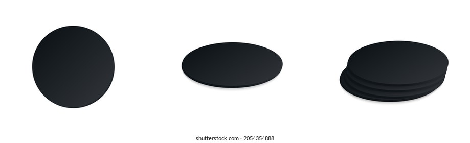 Circle Beer Coaster. Empty Black Mockup. Pprotection Coaster For Beer Glasses, Tea Cups Isolated On White Background. Branding Template Vector Illustration