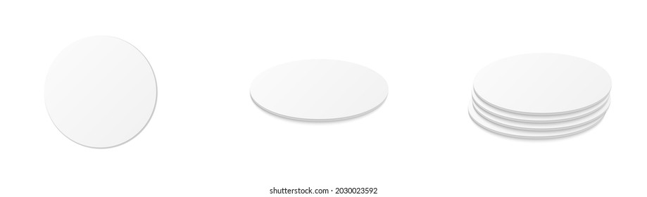 Circle beer coaster. Empty white mockup. Pprotection coaster for beer glasses, tea cups isolated on white background. Branding template vector illustration