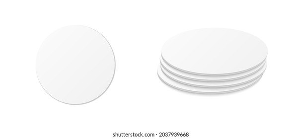 Circle beer coaster. Empty white mockup. Pprotection coaster for beer glasses, tea cups isolated on white background. Branding template vector illustration