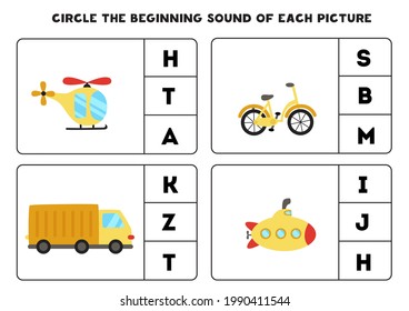 Circular el sonido inicial de cada imagen. Juego educativo para los niños.
