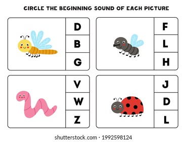 Circle the beginning sound of each picture. Educational game for kids.