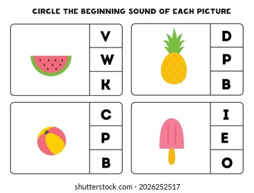 Circular el sonido inicial de cada imagen. Juego educativo para los niños.