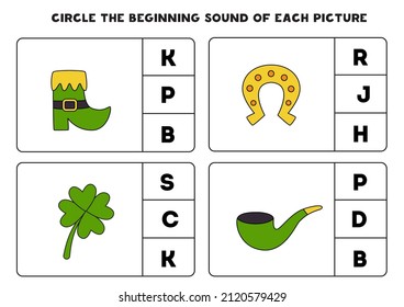 Circle the beginning sound of each picture. Educational game for kids.