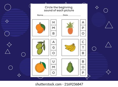 Circle the beginning sound of each Picture. Educational game for kids