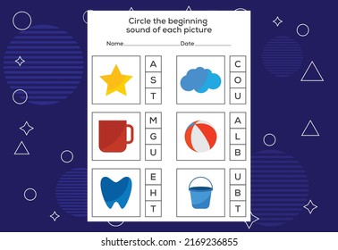 Circle the beginning sound of each Picture. Educational game for kids