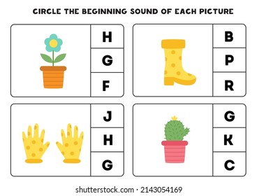 Circular el sonido inicial de las imágenes de primavera. Juego educativo para los niños.