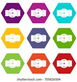Circle belt buckle icon set many color hexahedron isolated on white vector illustration