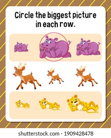 Circular la imagen más grande de cada hoja de cálculo de fila para la ilustración infantil