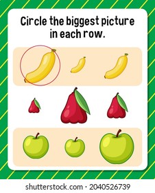 Circle the biggest picture in each row worksheet for children illustration
