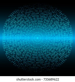 Circle binary circuit board future technology, blue cyber security concept background, abstract hi speed digital internet.motion move blur. pixel vector