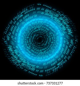 Circle binary circuit board future technology, blue cyber security concept background, abstract hi speed digital internet.motion move blur. pixel vector