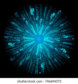 Circle binary circuit board future technology, blue cyber security concept background, abstract hi speed digital internet.motion move blur. pixel vector