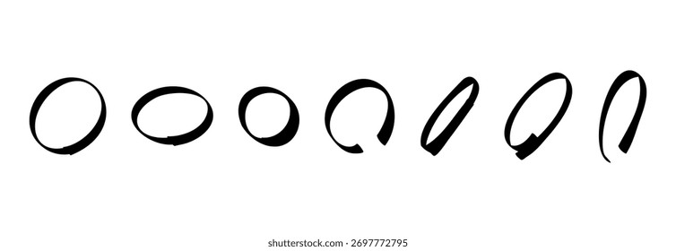 Círculo de pincel negro en estilo abstracto dibujado a mano, textura de marcador de tinta con líneas ásperas hechas a mano.