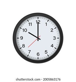 Circle Black Clock Mockup Showing 10 O'clock Isolated on White Background. Vector Illustration