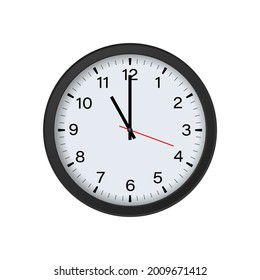 Circle Black Clock Mockup Showing 11 O'clock Isolated on White Background. Vector Illustration