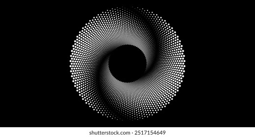  circle, black dots arranged in geometric rows. Halftone effect dotted blue gradient frame. Isolated vector dotted circle modern dots circle