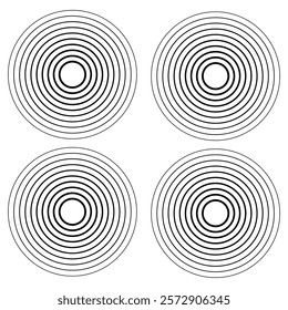 Circle black earthquake icon set. Round vibration graphic or black alert radar. Radio signal. Symbol of waveform burst rays. Concentric circles isolated on white background. Concentric circulation. 77