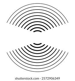 Circle black earthquake icon set. Round vibration graphic or black alert radar. Radio signal. Symbol of waveform burst rays. Concentric circles isolated on white background. Concentric circulation. 77