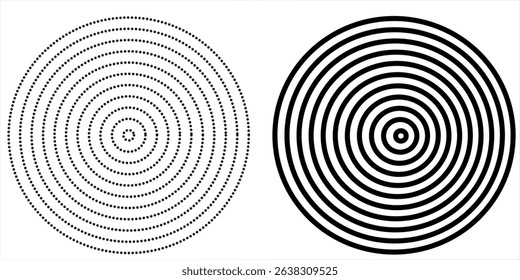 Circle black earthquake icon set. Round vibration graphic or black alert radar. Radio signal. Symbol of waveform burst rays. Concentric circles isolated on white background.eps10