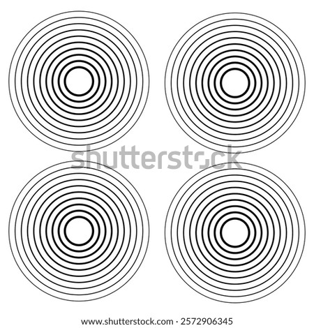 Circle black earthquake icon set. Round vibration graphic or black alert radar. Radio signal. Symbol of waveform burst rays. Concentric circles isolated on white background. Concentric circulation. 77