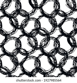 Circle  black ink line circle seamless pattern hand draw.  Decorative illustration, good for printing. Great for label, print, fabric 