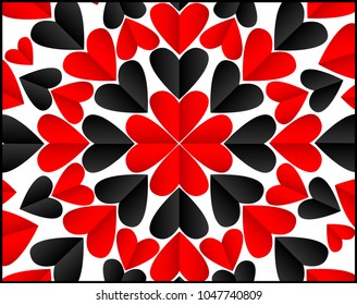 Circle of black and red heart on white background.