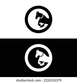 Circle black and white horse animal logo design . icon logo 