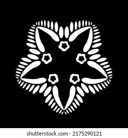 Ornamento circular en blanco y negro, patrón geométrico redondeado. Mandala