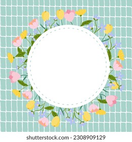 Circle Blank placard template with floral seamless pattern background. Copy space for your text.