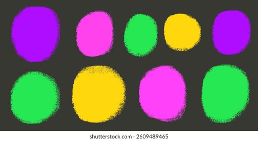 Circle blobs colorful callout set. Polka dots aerosol spray stencils shapes pack. Vector hand drawn kids round note stickers figures collection illustration isolated illustration.