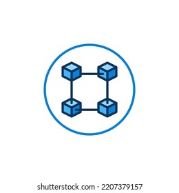 Circle with Blockchain Cryptocurrency vector blue round icon. Block Chain Technology concept modern sign