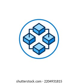 Circle with Blockchain Technology with 4 Blocks vector concept blue icon or symbol